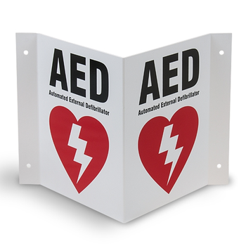 AED Wall Sign 3-Way  Product Photo